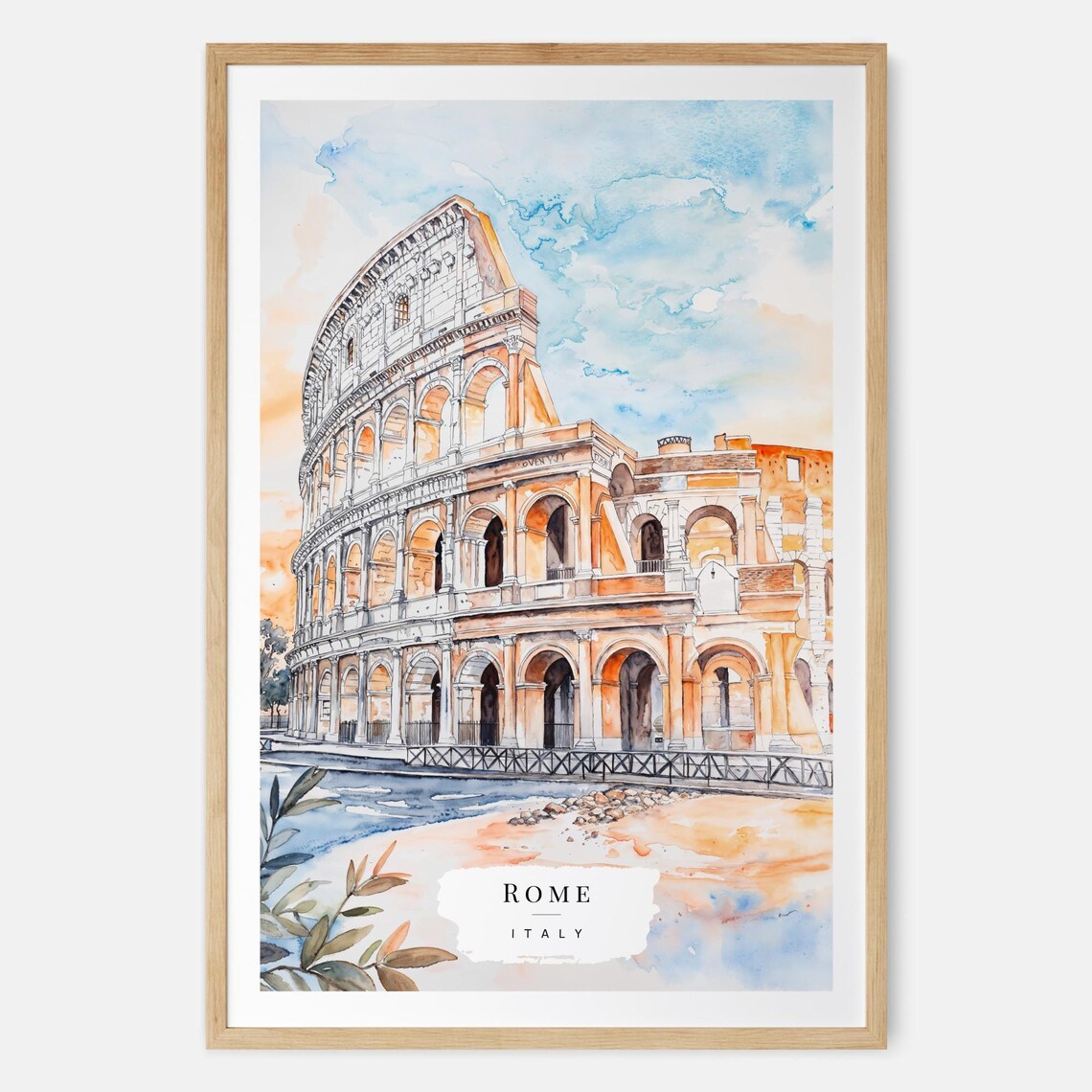 Rome Colosseum Watercolor Art Print, Italy Travel Poster