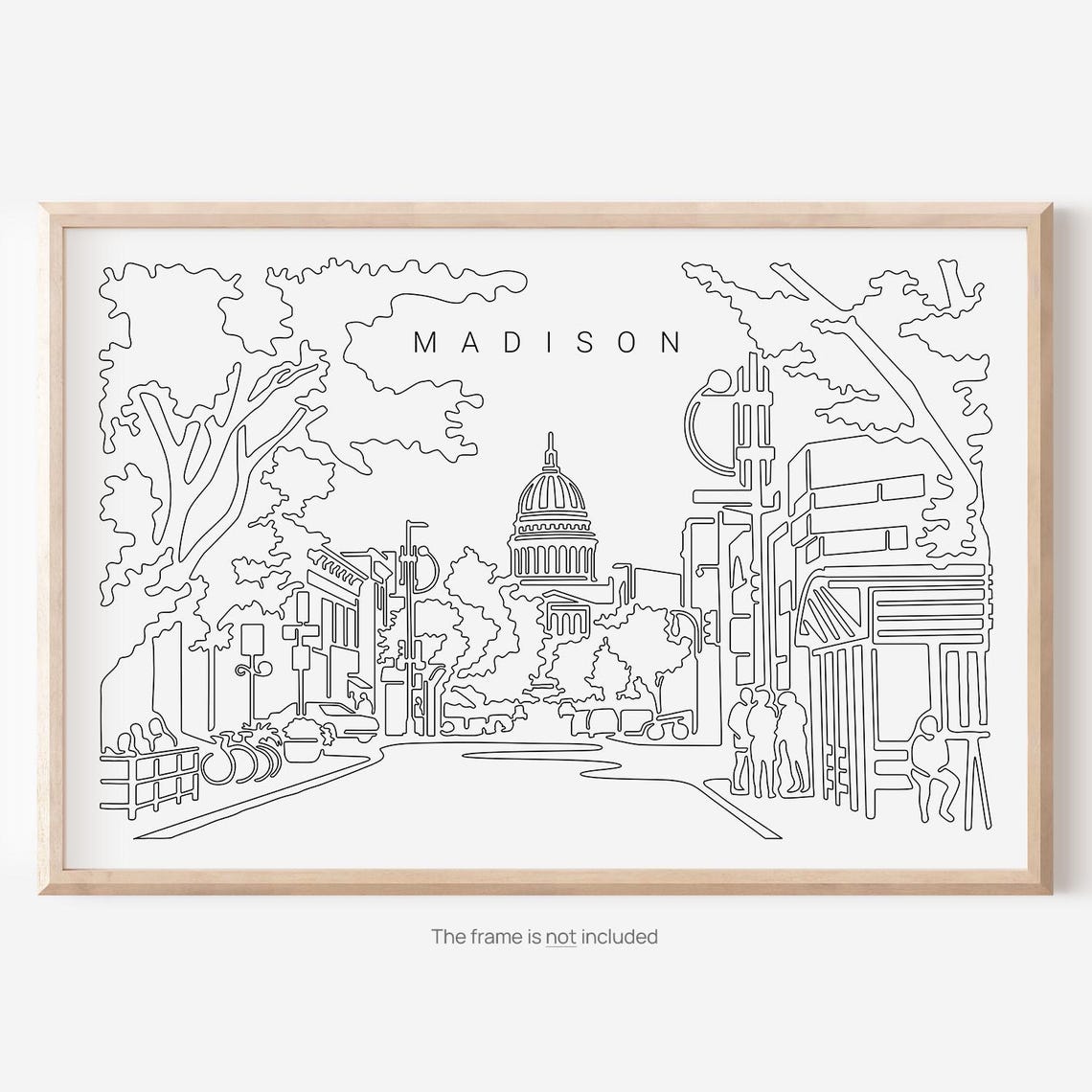 Madison Wisconsin Single Line Cityscape With Capitol Dome Poster