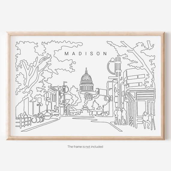 Madison Wi Art Print Wall With Cityscape Single Line Wisconsin Decor Gift Great New Home