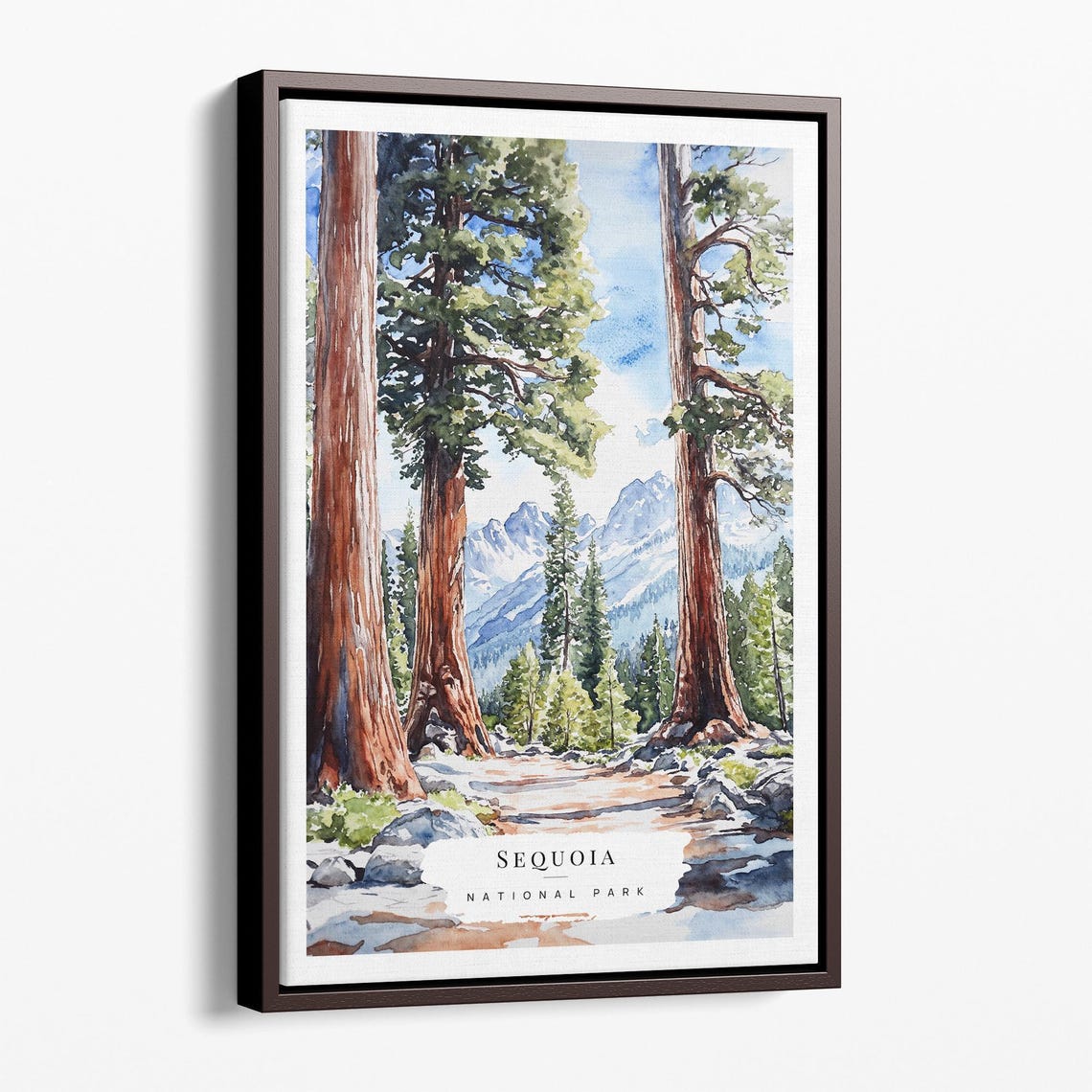 Sequoia National Park Giant Redwood Trees Watercolor Travel Poster