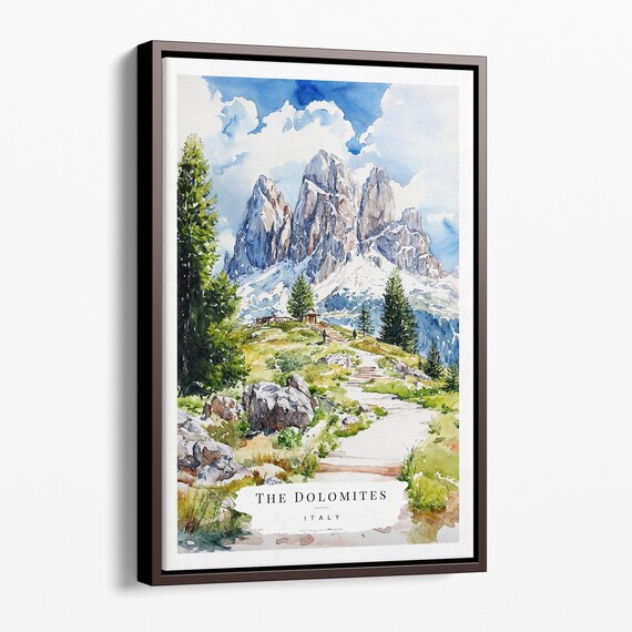The Dolomites Italy Mountain Hiking Trail Peaks Watercolor Poster