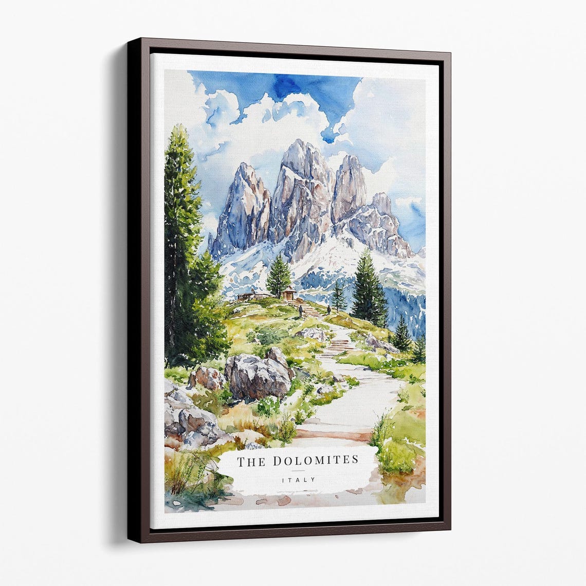 Dolomites Hiking Canvas Art Print Watercolor Mountain Landscape Decor