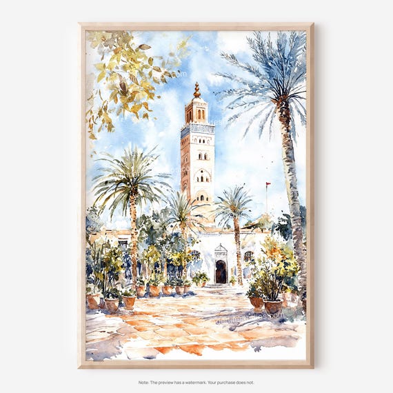 Marrakesh Watercolor Wall Art Moroccan Architecture