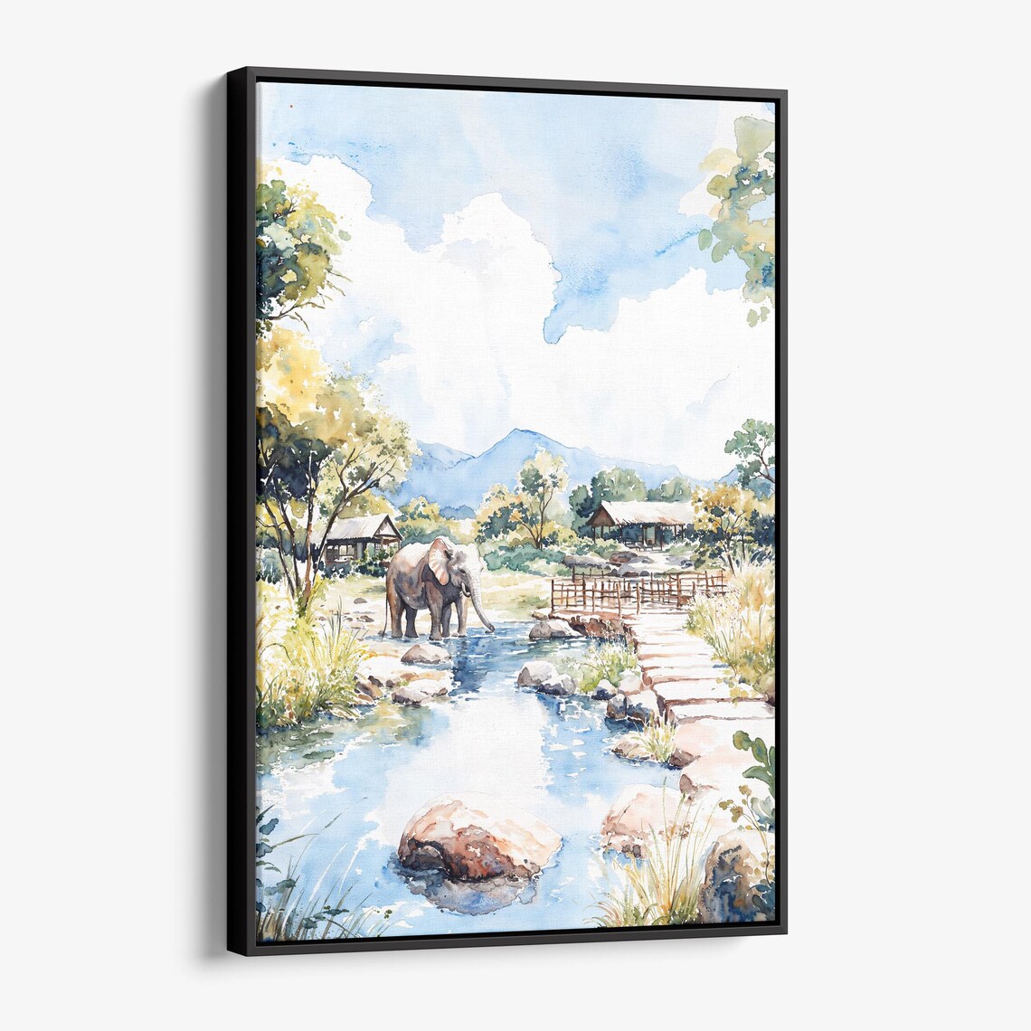 Chiang Mai Elephant Canvas Print Watercolor Natureinspired Wall Art