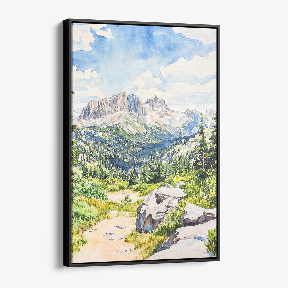 Rocky Mountains Alpine Trail Summer Watercolor Landscape Poster