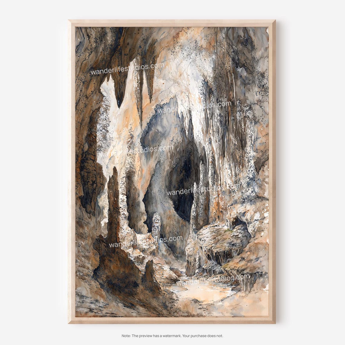 Carlsbad Caverns Hall of Giants Stalactites Cave Watercolor Art Poster