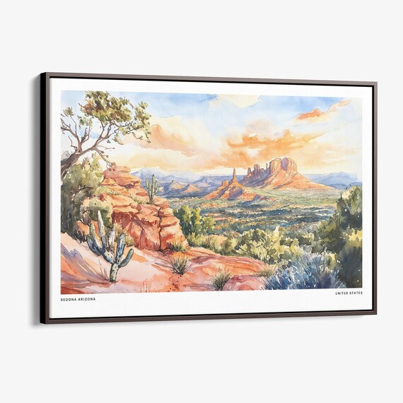 Sedona Arizona Red Rocks Desert Sunset Watercolor Landscape Poster