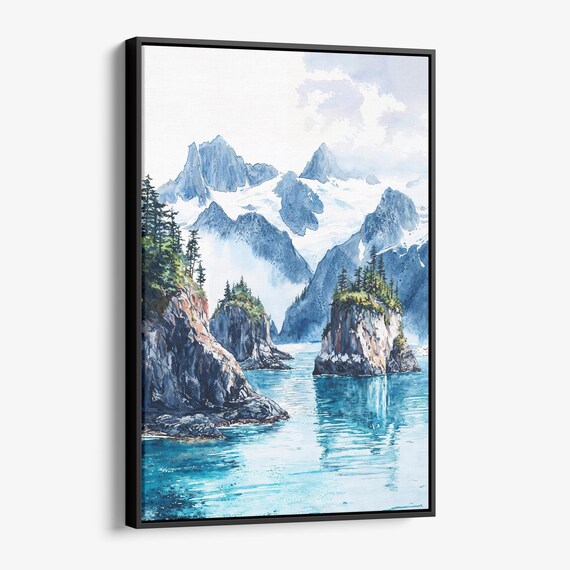 Kenai Fjords National Park Alaska Glacier Mountains Watercolor Poster