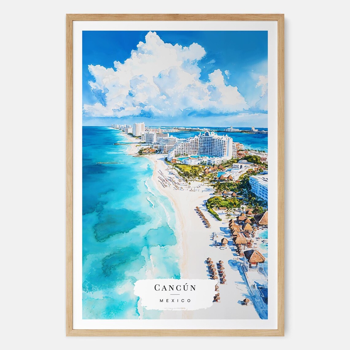 Cancun Mexico Aerial Beach Resort Turquoise Water Travel Poster