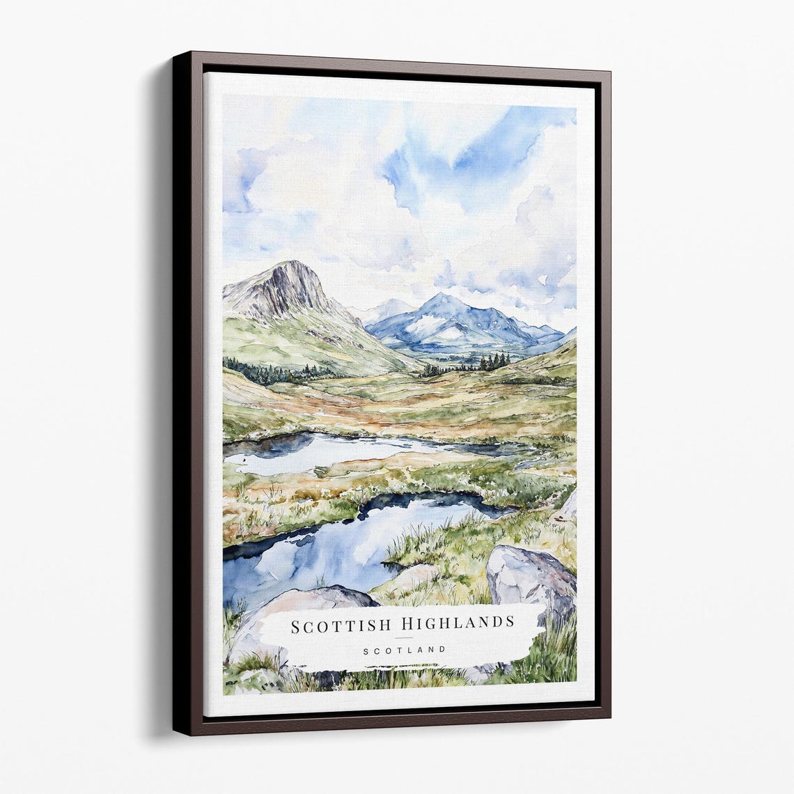 Scottish Highlands Mountains Watercolor Scotland Travel Poster