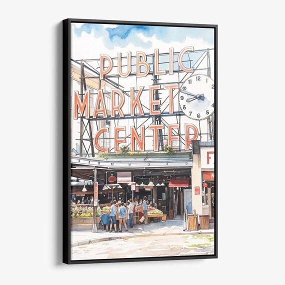 Pike Place Market Seattle Public Market Center Watercolor City Poster