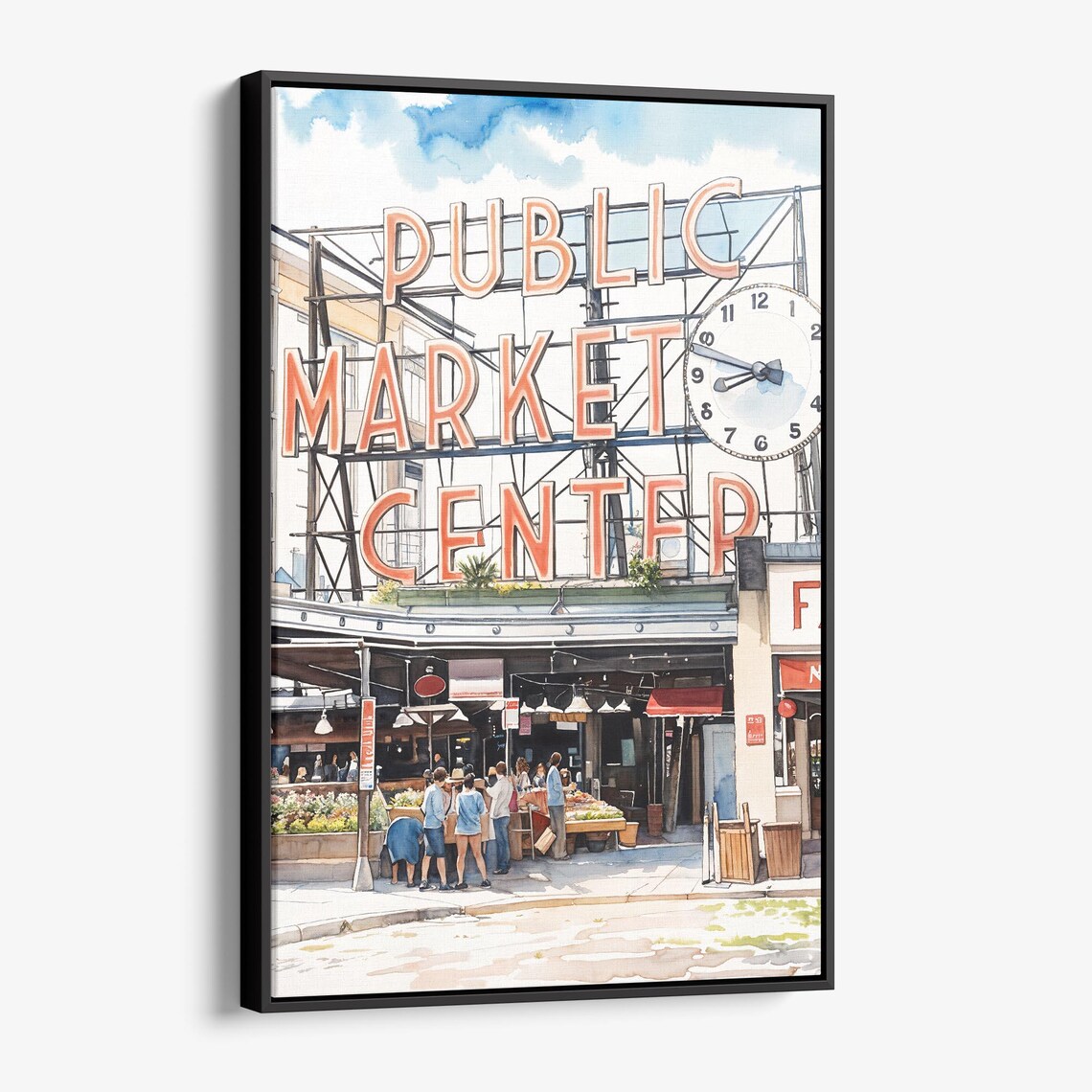 Pike Place Market Seattle Public Market Center Watercolor City Poster