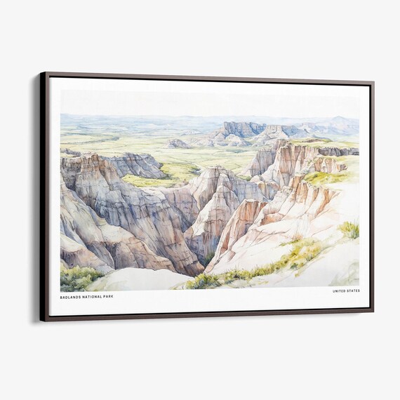 Badlands National Park Watercolor Canyon Cliffs Landscape Poster