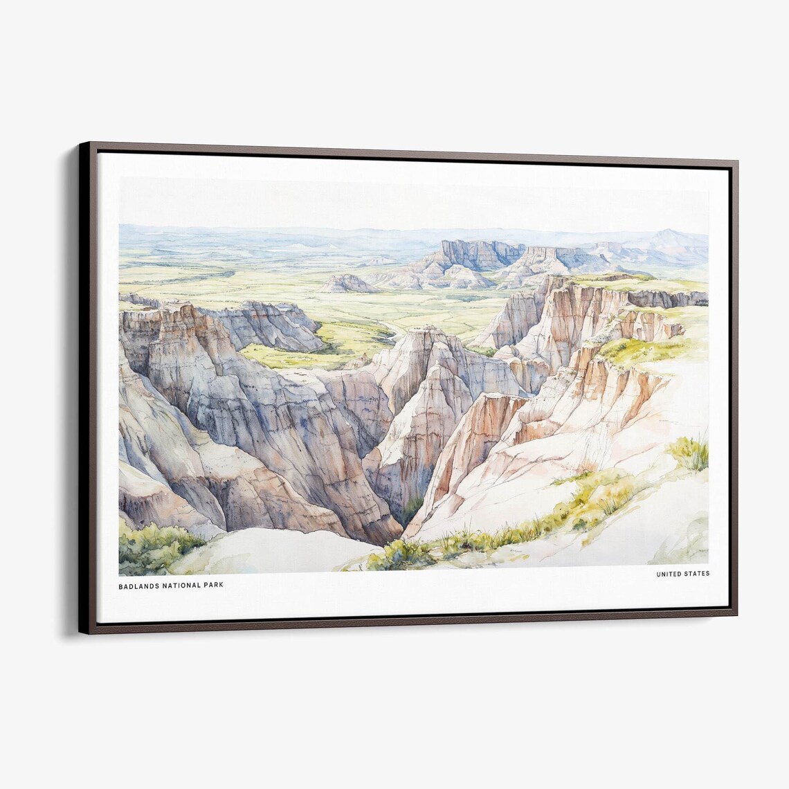 Badlands National Park Watercolor Canyon Cliffs Landscape Poster