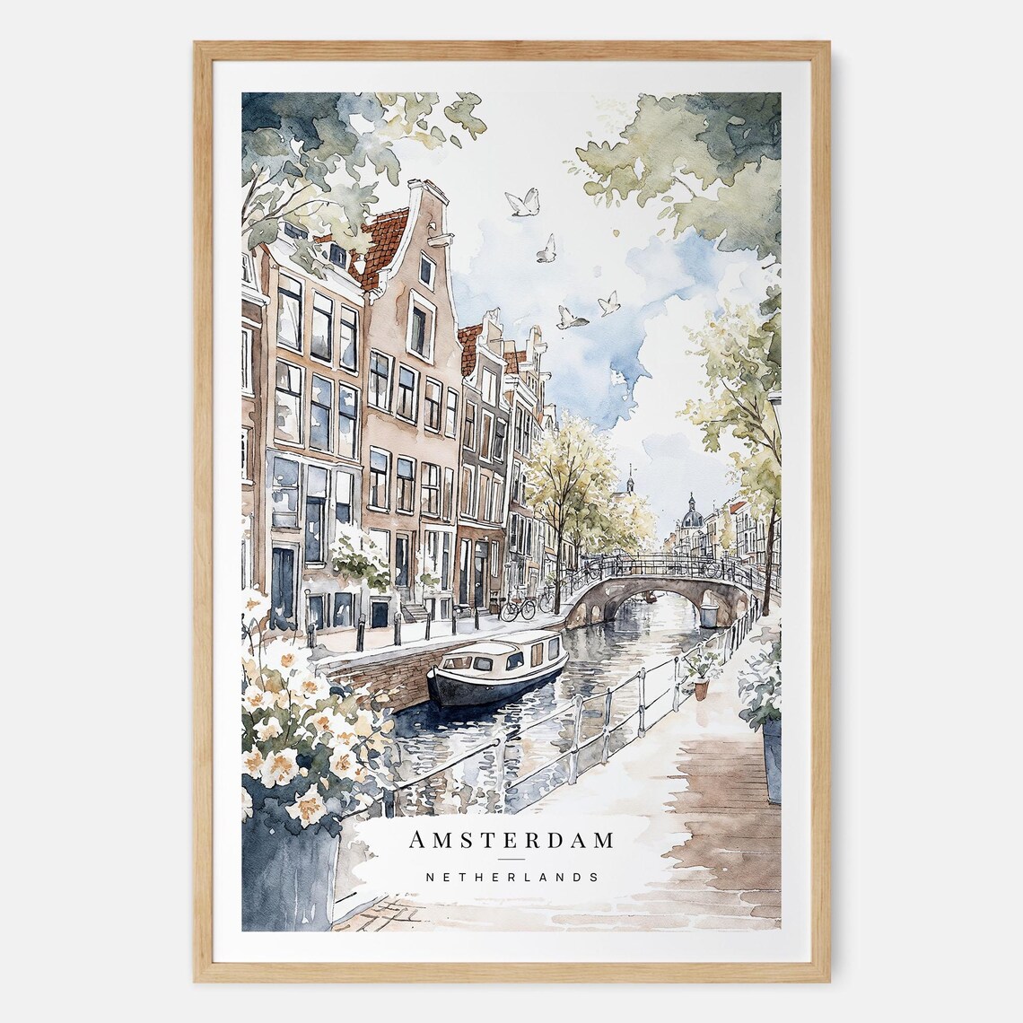 Amsterdam Grachtengordel Watercolor Travel Poster