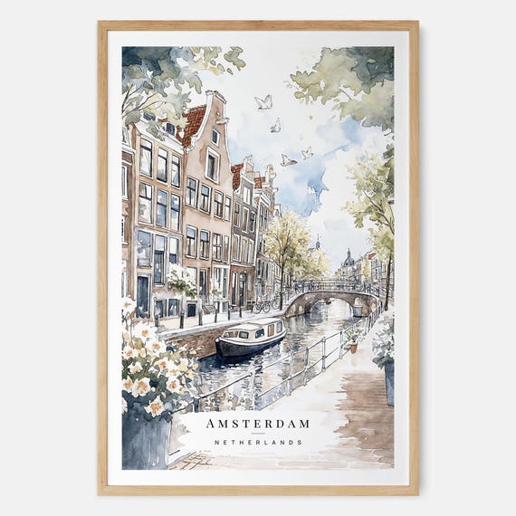 Amsterdam Grachtengordel Watercolor Travel Poster