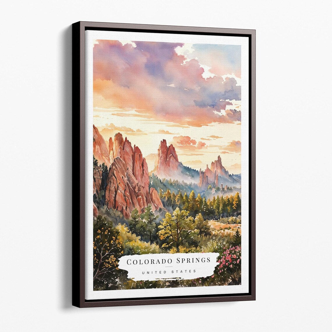 Colorado Springs Red Rock Garden Watercolor Sunset Scenic Wall Art