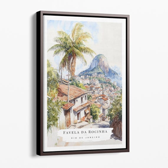 Rio De Janeiro Rocinha Favela Canvas Art Print Watercolor Street Scene Wall