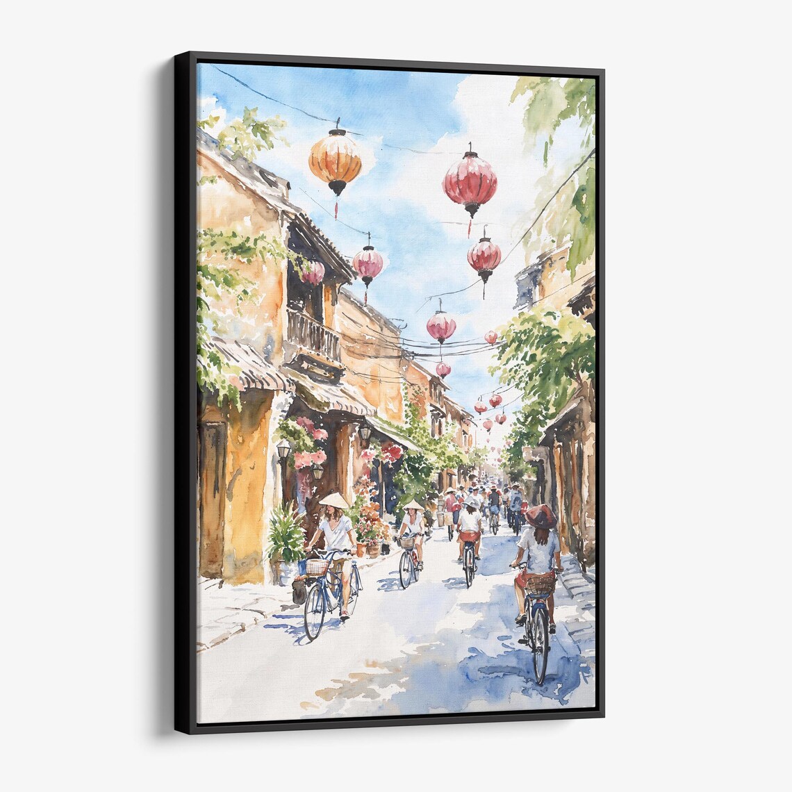 Scenic Hoi An Vietnam Old Town Lantern Street Watercolor Wall Art
