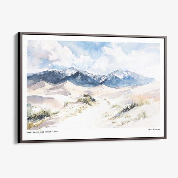 Great Sand Dunes National Park Watercolor Desert Snowy Peaks Poster