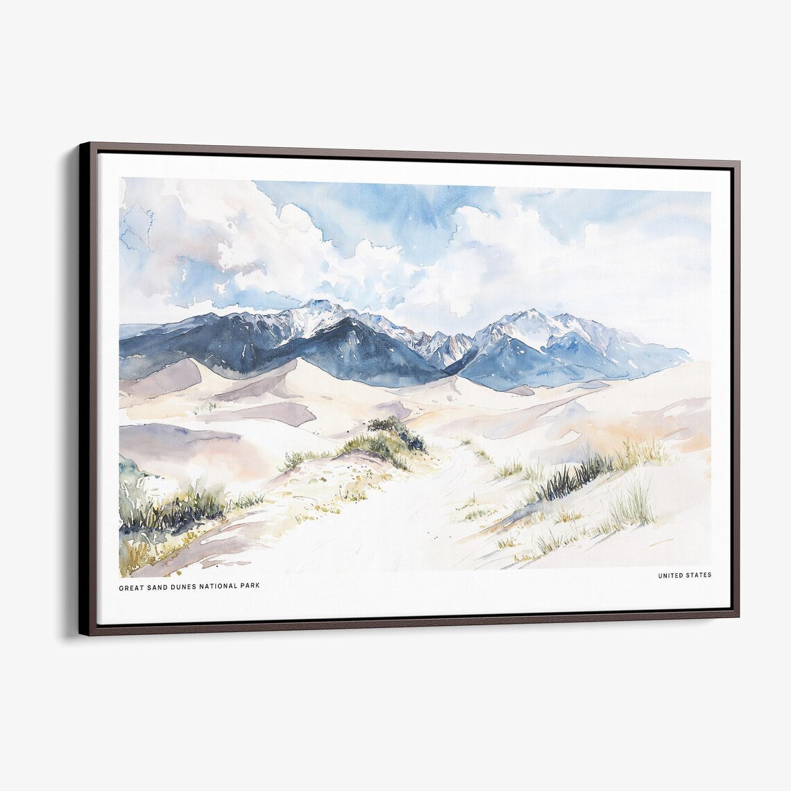 Great Sand Dunes National Park Watercolor Desert Snowy Peaks Poster