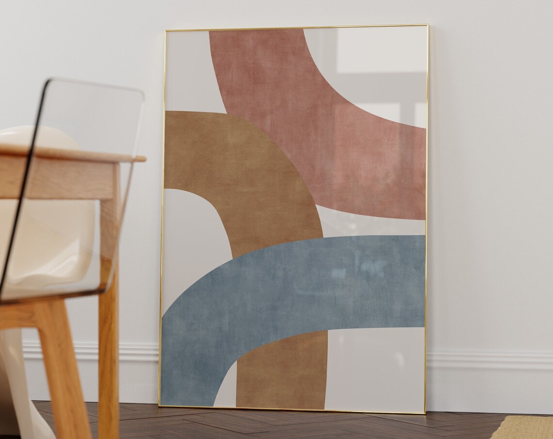 Midcentury Organic Lines Art Print, Neutral Tones