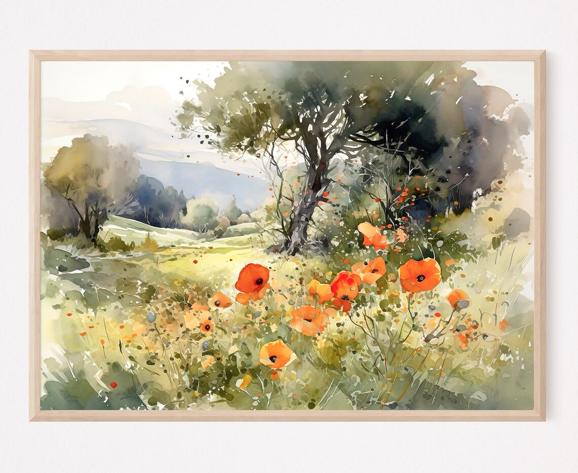 Countryside Field Landscape, Farmhouse Art Print