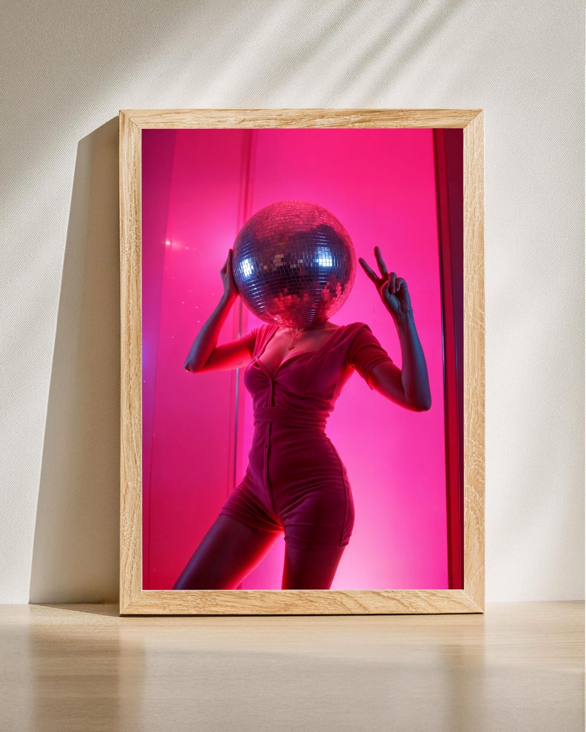 Disco Ball Head Neon Pink Party Dancer Funky Retro Glam Poster