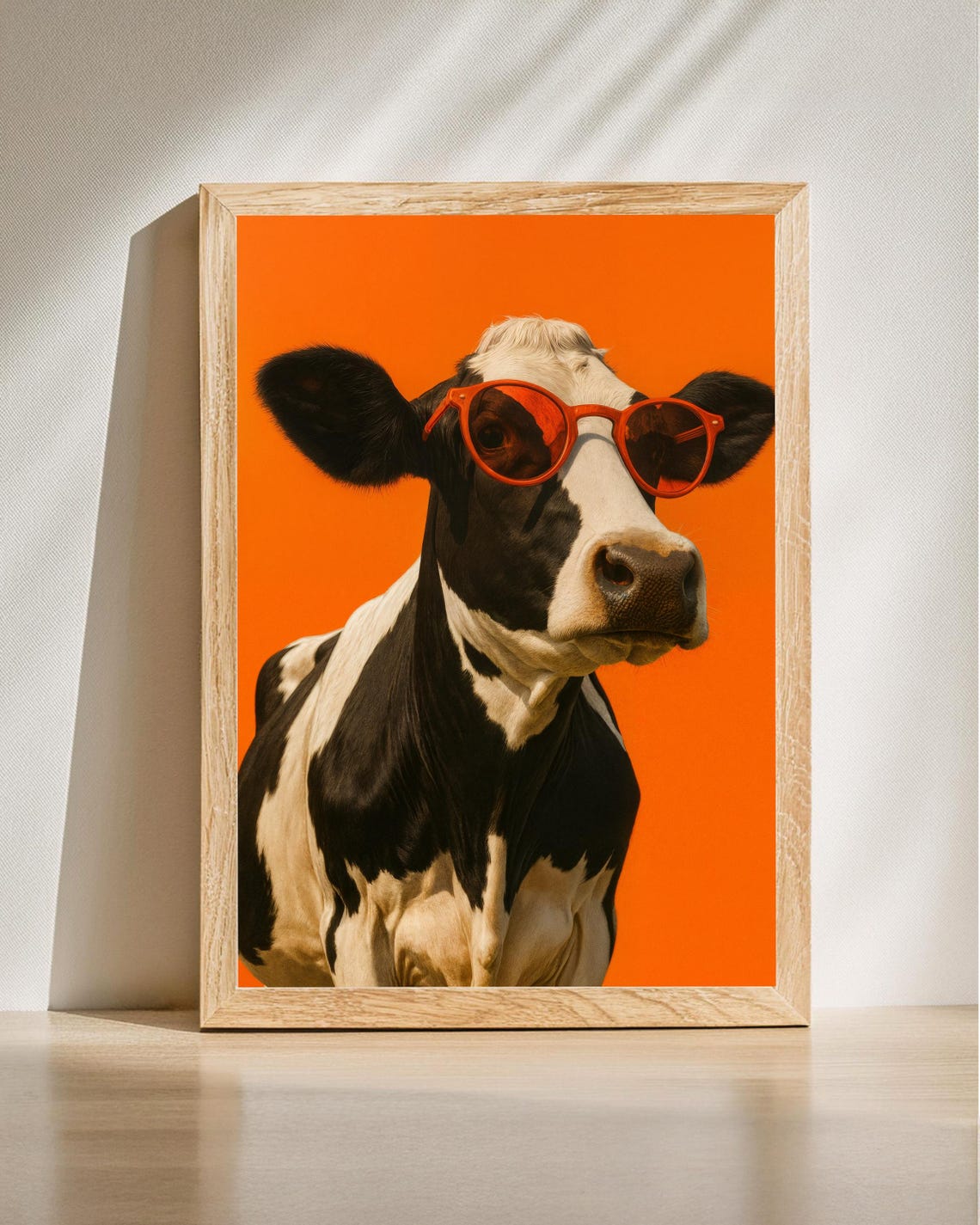 Cool Cow Wearing Red Sunglasses Bold Pop Art Orange Funny Poster