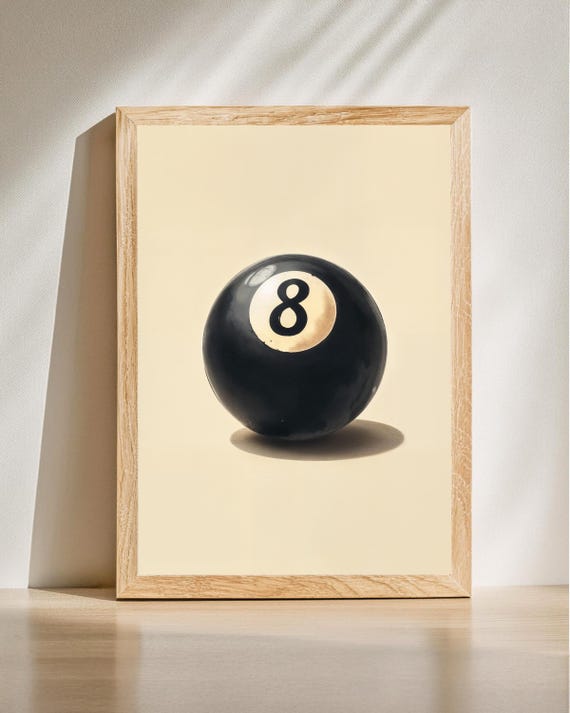Vintage 8 Ball Print Retro Pool Hall Art Classic Billiards Decor Minimalist Home Office Wall