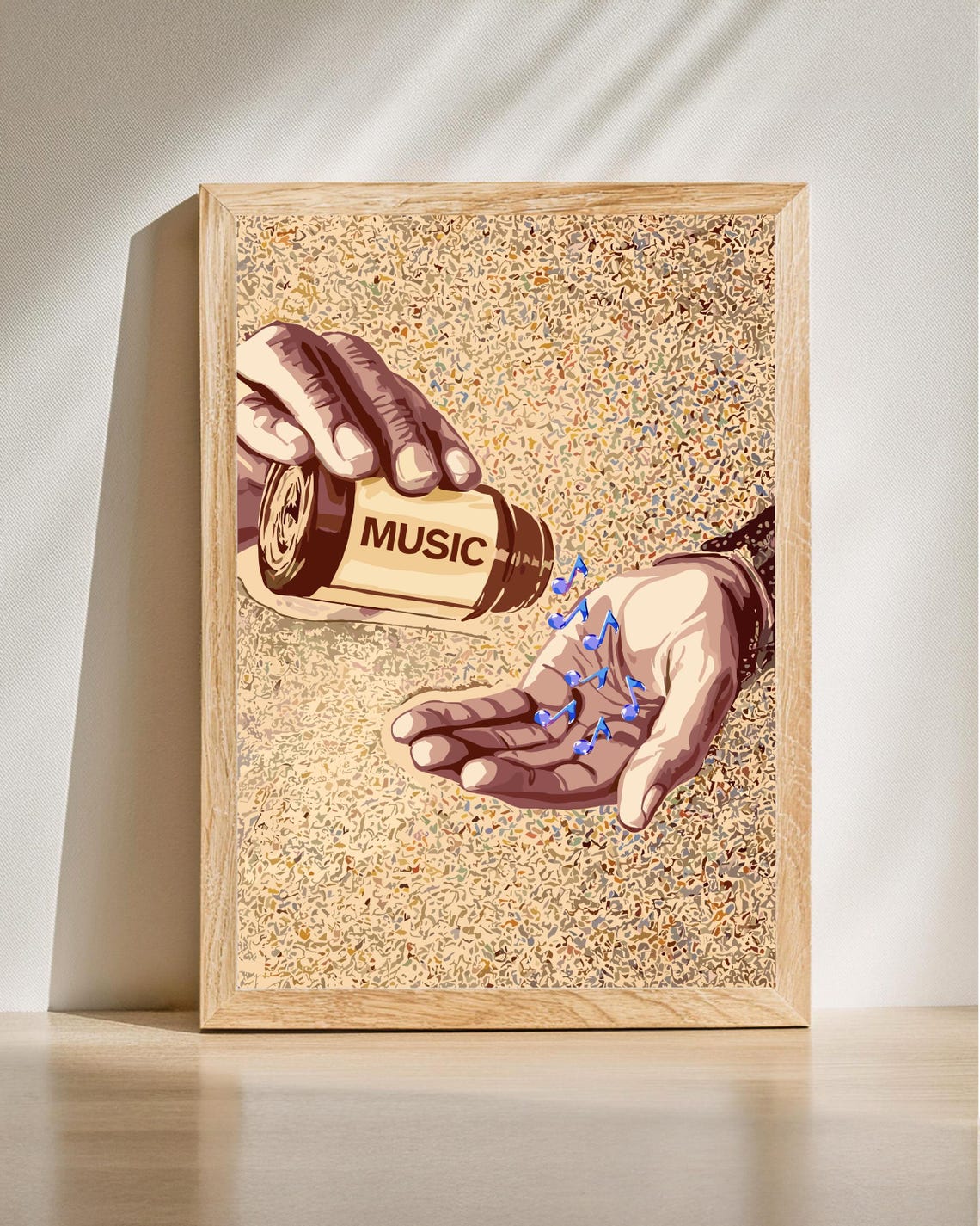Music Pill Bottle Pouring Notes Funny Musician Therapy Retro Wall Art