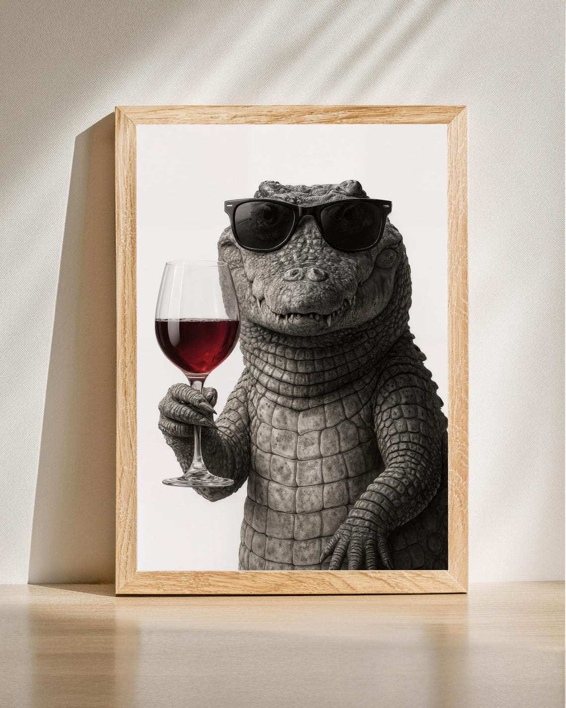 Funny Alligator In Sunglasses Holding Red Wine Glass Art Poster