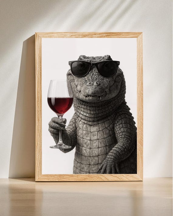 Crocodile Wine Glass Poster Cool Wall Art Funny Kitchen Home Bar Decor