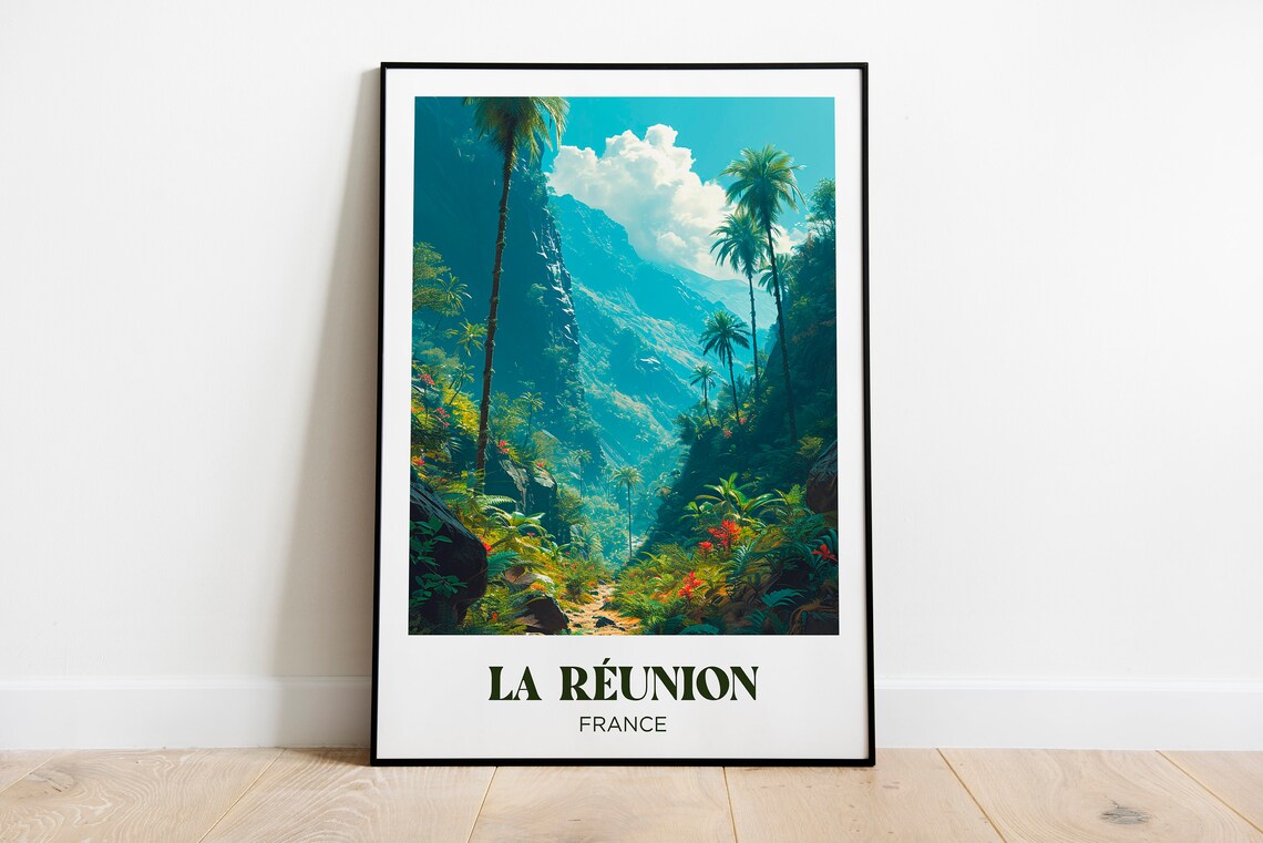 La Runion Travel Poster, Tropical Watercolor Art Print