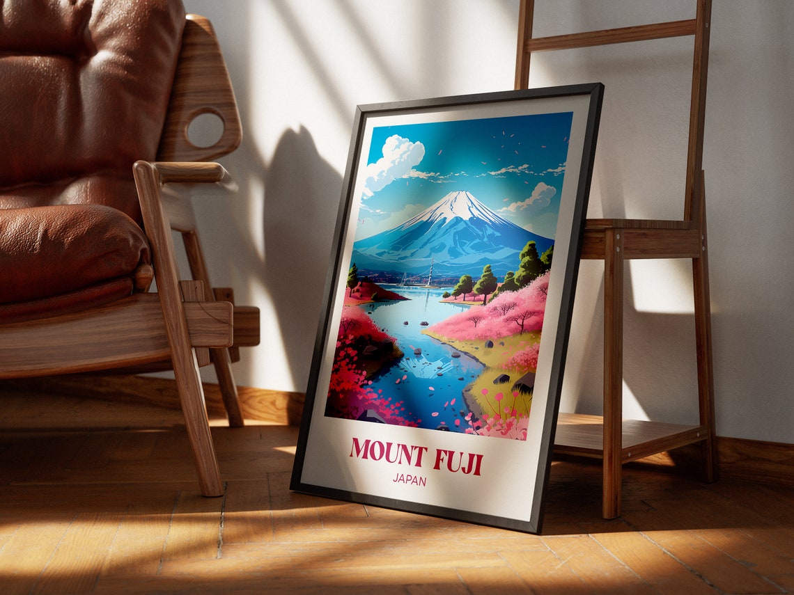 Mount Fuji Japan Cherry Blossoms Lake Reflection Travel Poster - Image 3