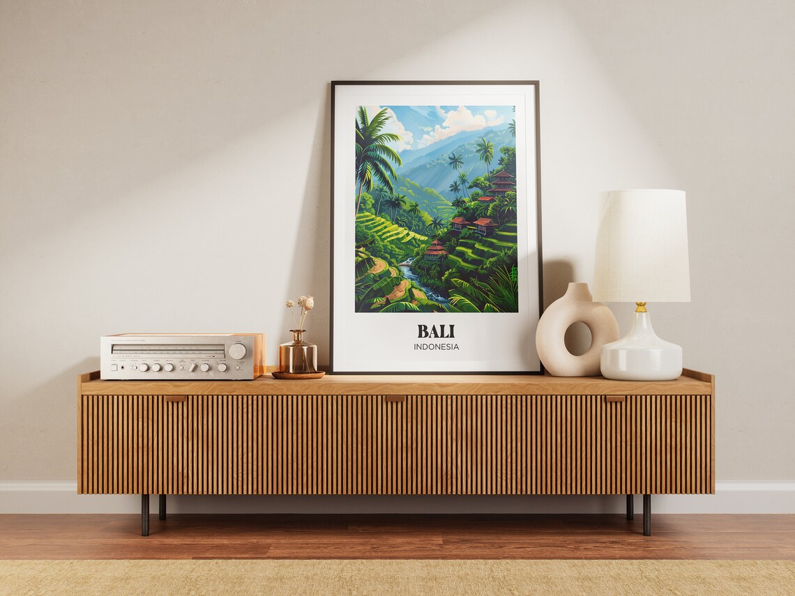 Bali Travel Poster, Flowers and Palm Trees - Image 3