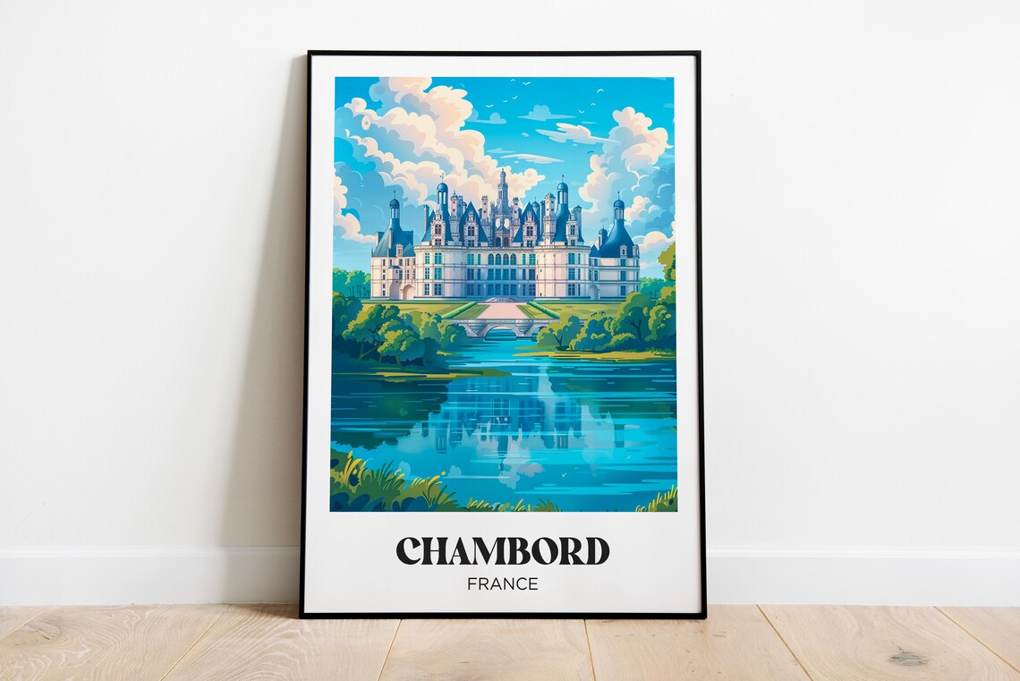 Chambord France Chateau Reflection Loire Valley Travel Poster