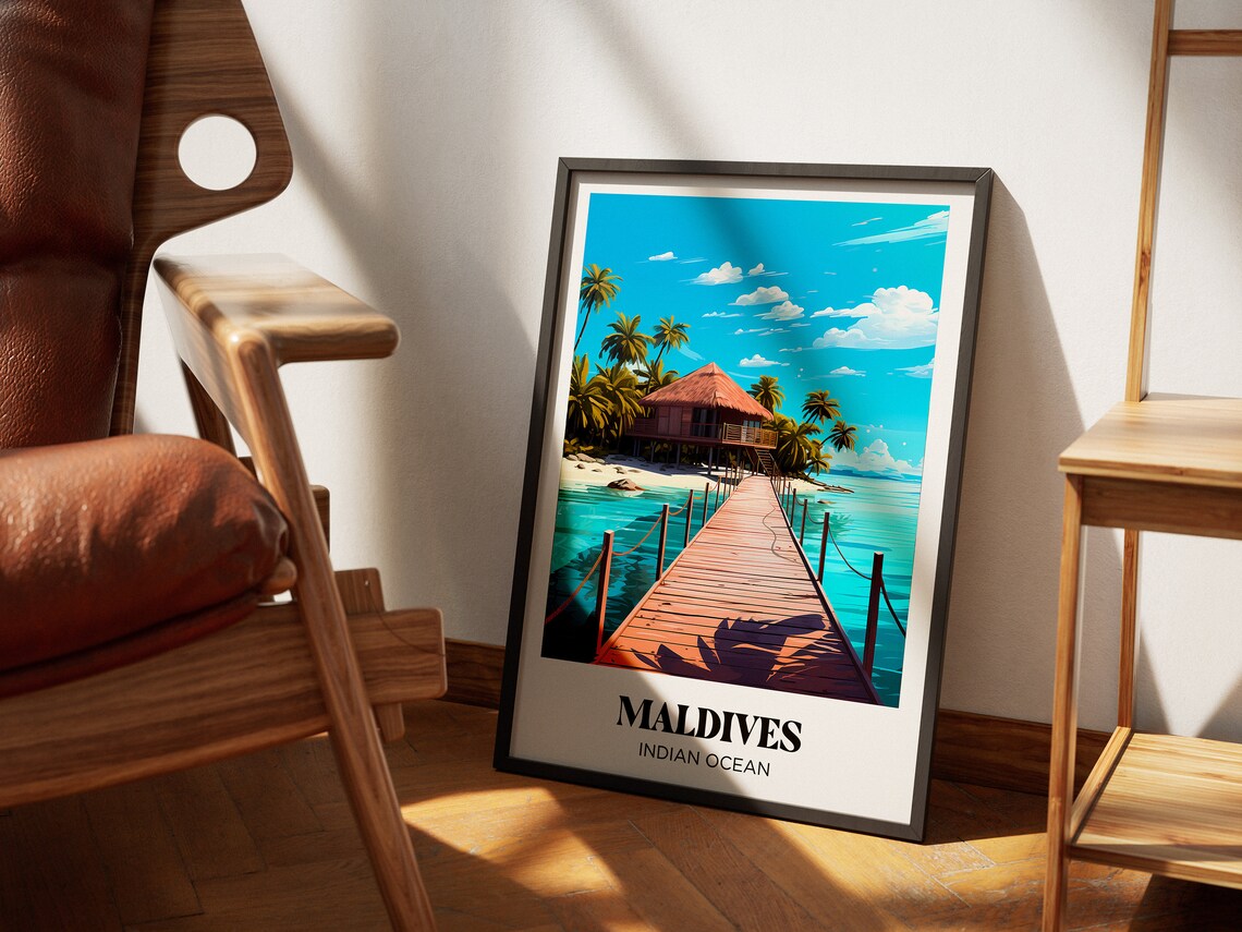 Maldives Indian Ocean Overwater Bungalow Pier Tropical Poster - Image 4