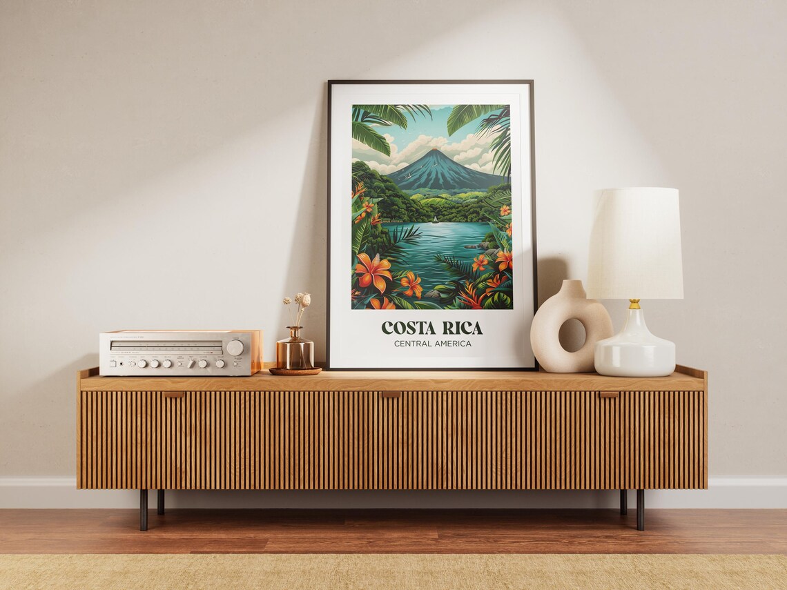 Costa Rica Volcano Lake Tropical Flowers Rainforest Travel Poster - Image 2