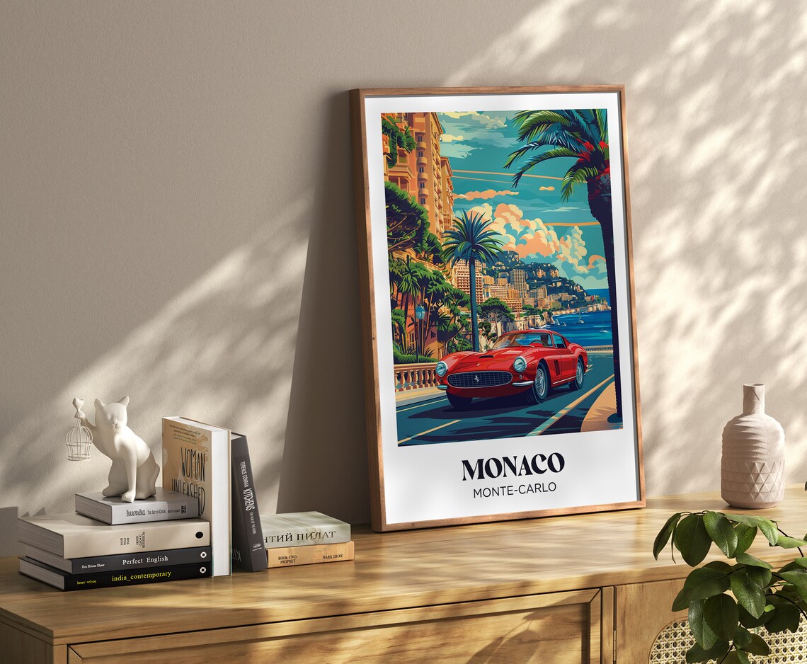 Monaco Monte Carlo Classic Red Sports Car Riviera Retro Travel Poster - Image 4