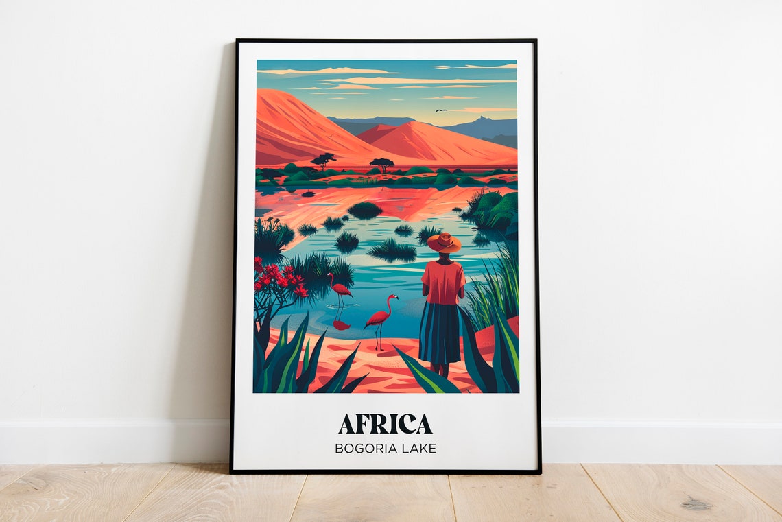 Africa Travel Poster Pink Flamingo Africa Illustration Pink Flamingo Illustration Africa Travel Poster Colorful Woman Illustration