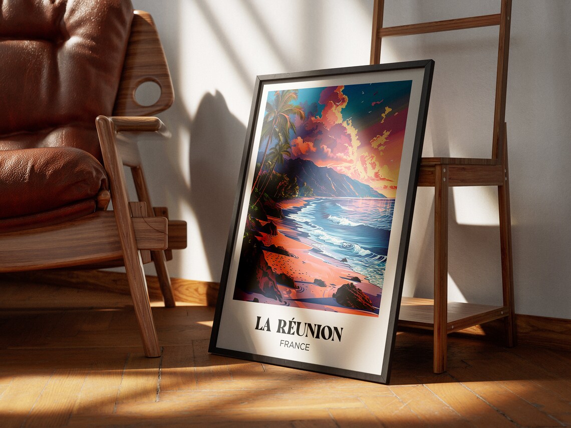 La Reunion Watercolor Travel Poster, Tropical Palm Art Print - Image 3