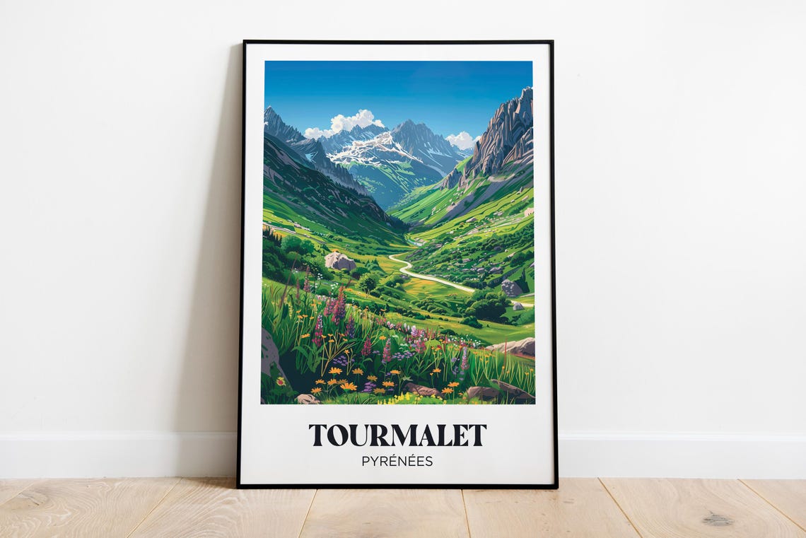 Tourmalet Pyrenees Mountain Valley Wildflowers Retro Travel Poster
