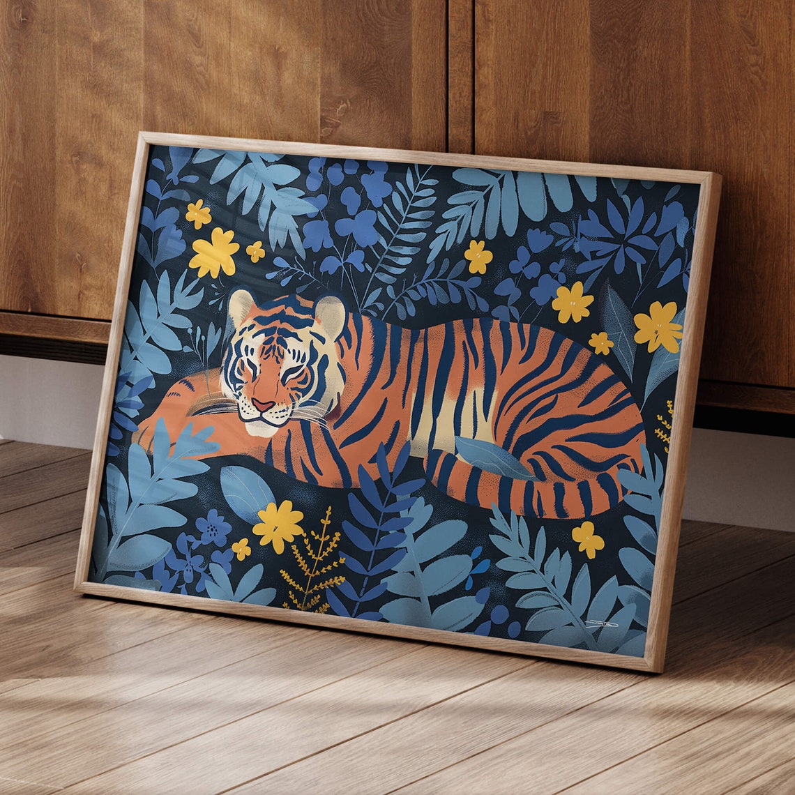 Sleeping Tiger Wildlife Artwork, Nursery Poster
