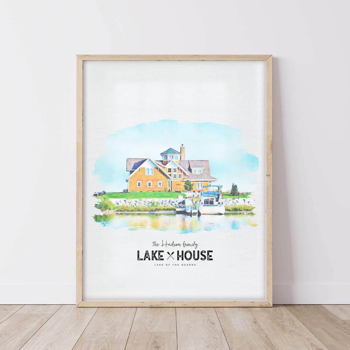 Custom Home Portrait, Watercolor Lake House Art Print - Image 3