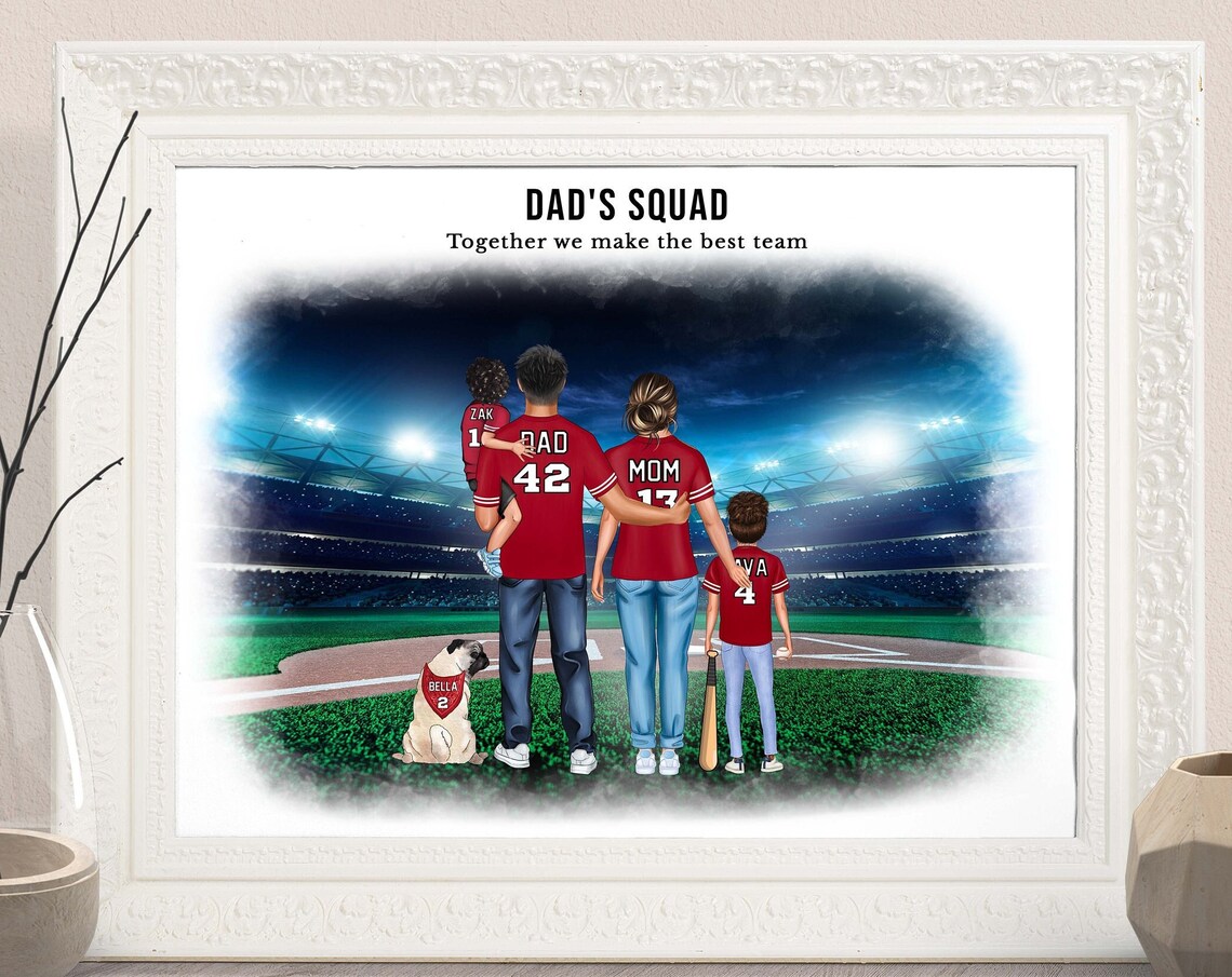 Personalized Dad's Baseball Team Family Portrait Gift Wall Art