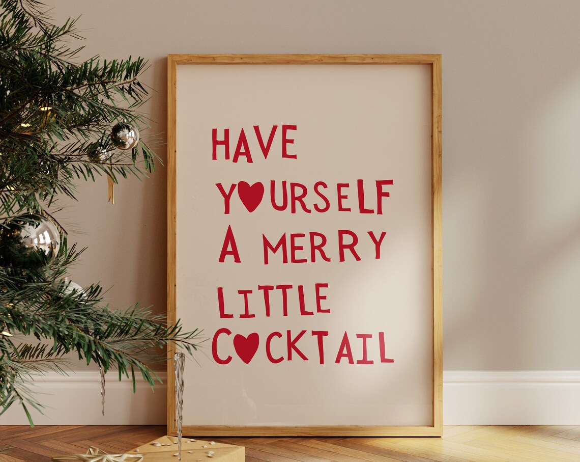 Christmas Cocktail Holiday Typography Poster, Bar Cart Decor - Image 3