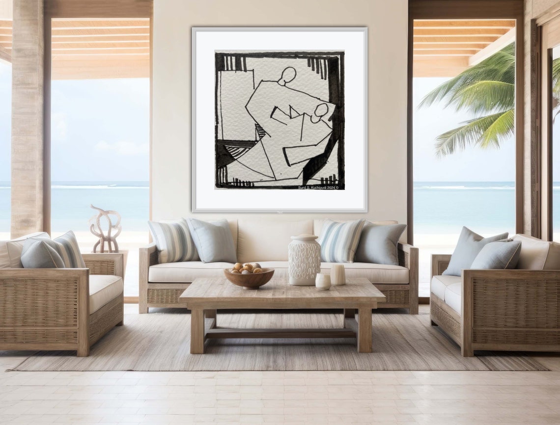 Good Samaritan Black and White Abstract Cubist Line Art Poster - Image 3