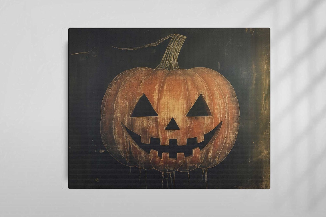 Moody Vintage Jack O Lantern Portrait Dark Crackled Halloween Poster - Image 3