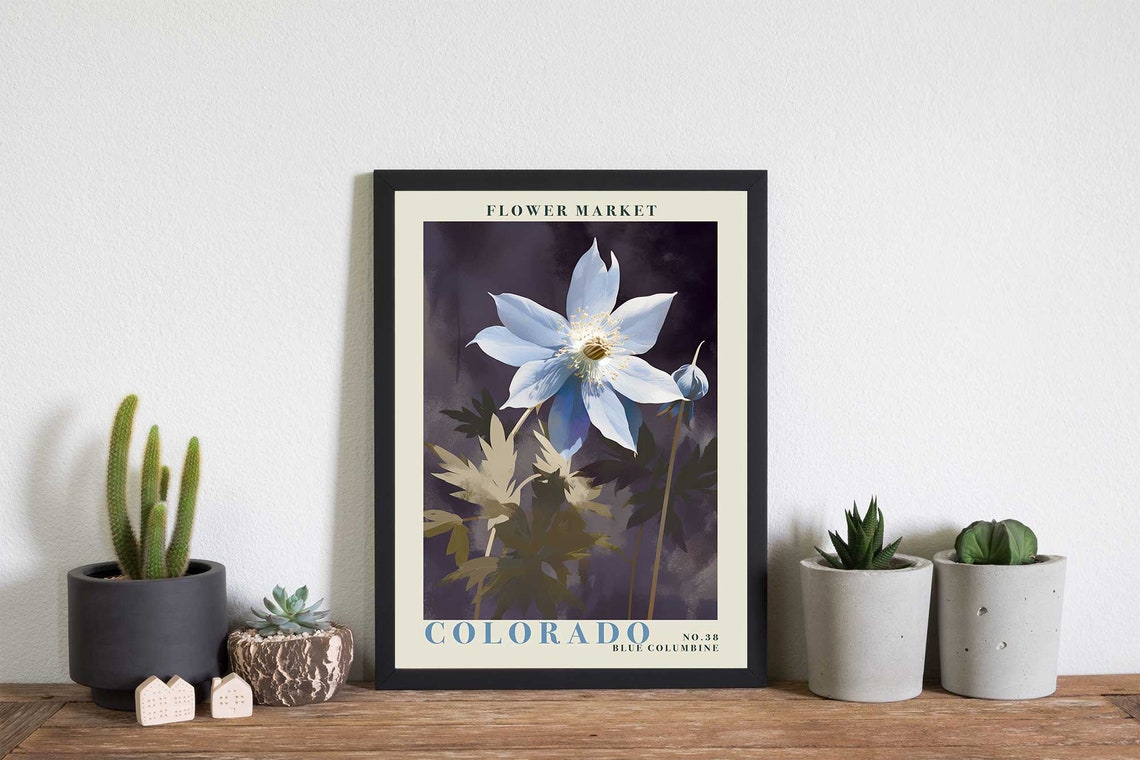Colorado Flower Market Blue Columbine Night Bloom Botanical Poster - Image 4